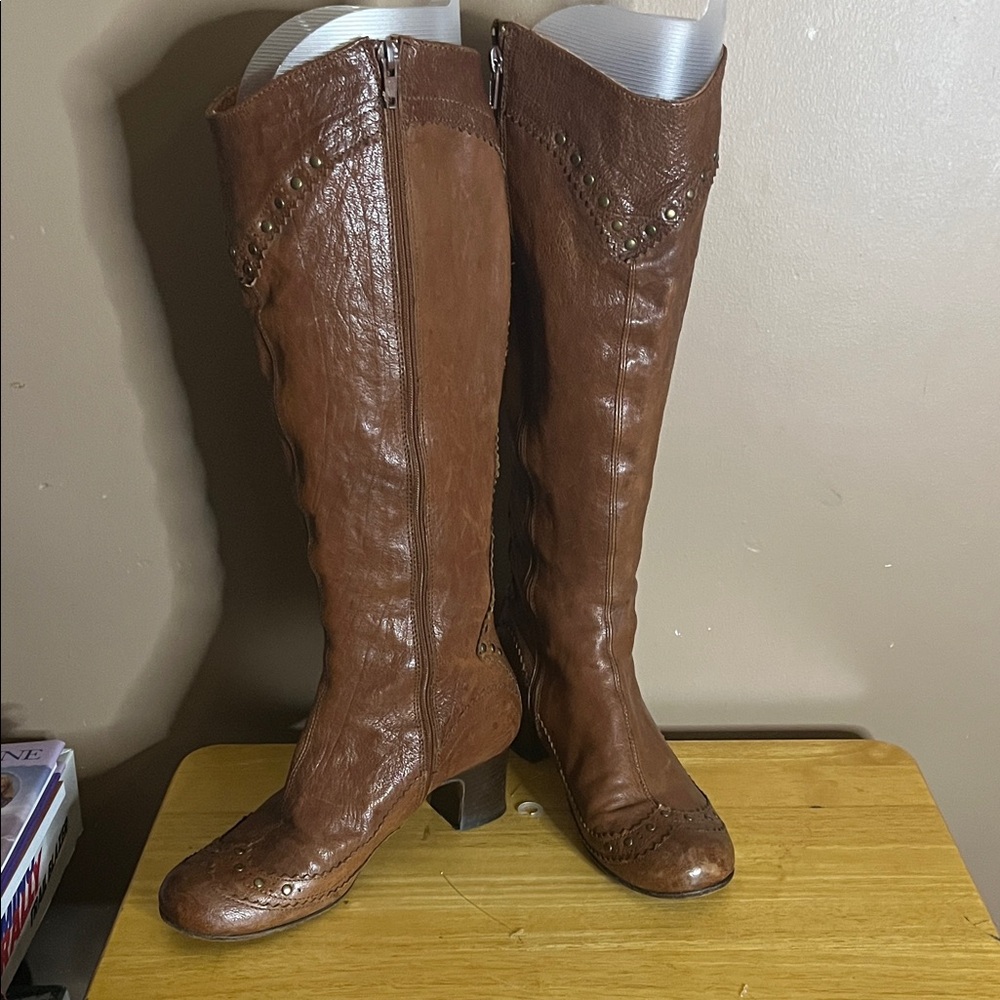 😄Vintage leather knee high boots studded eu 37